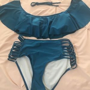 Super cute blue bikini off the shoulder